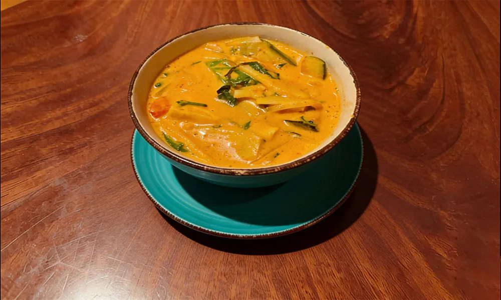 Creamy yellow vegetable curry soup at Pho Thi, a Vietnamese Restaurant in Oregon City